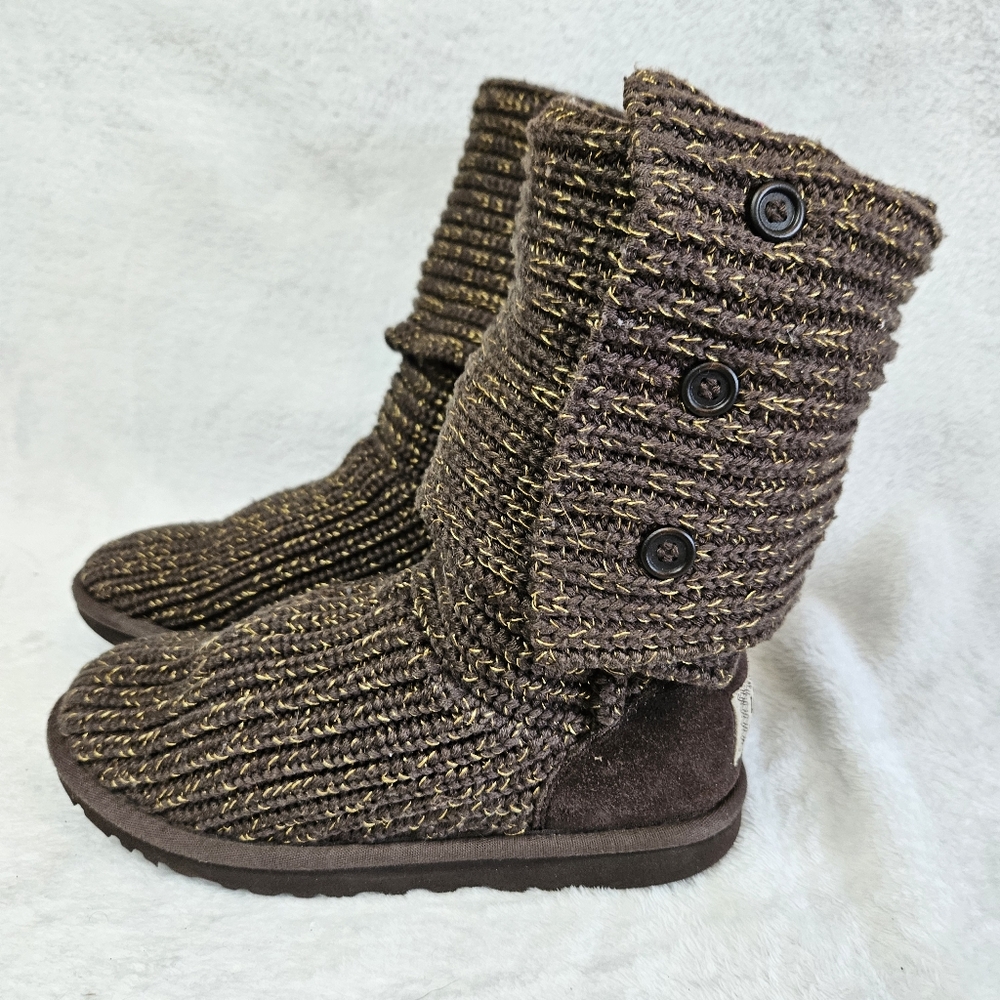 UGG Classic Cardy Brown & Gold Knit Convertible Boots | Size: US 6 EU 37